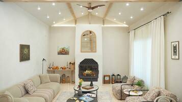 TV connectée, cheminée, jeux vidéo, lecteur de DVD