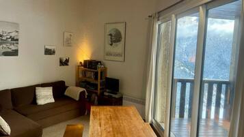 TV, DVD player, books, stereo