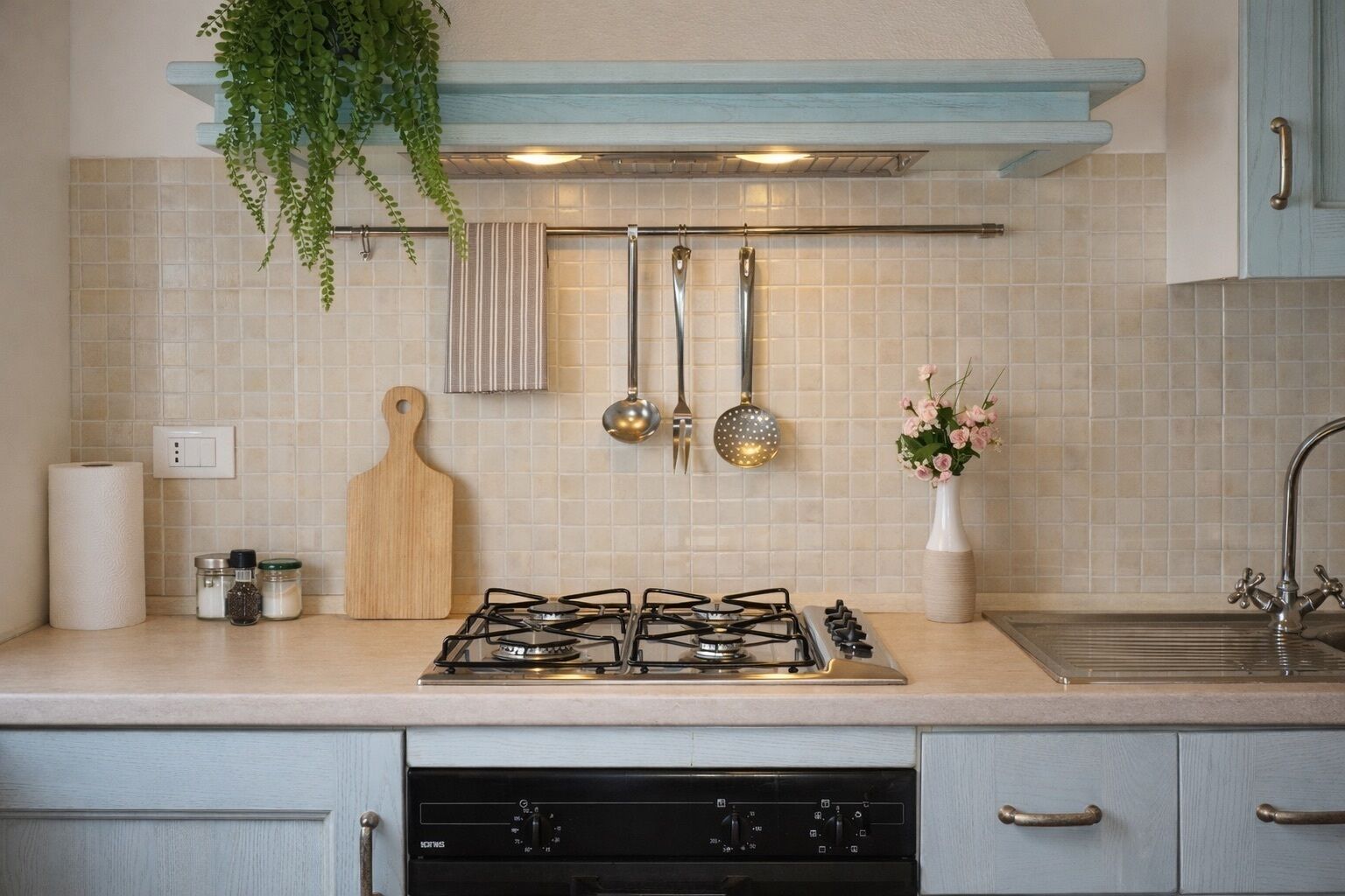 Fridge, oven, stovetop, cookware/dishes/utensils