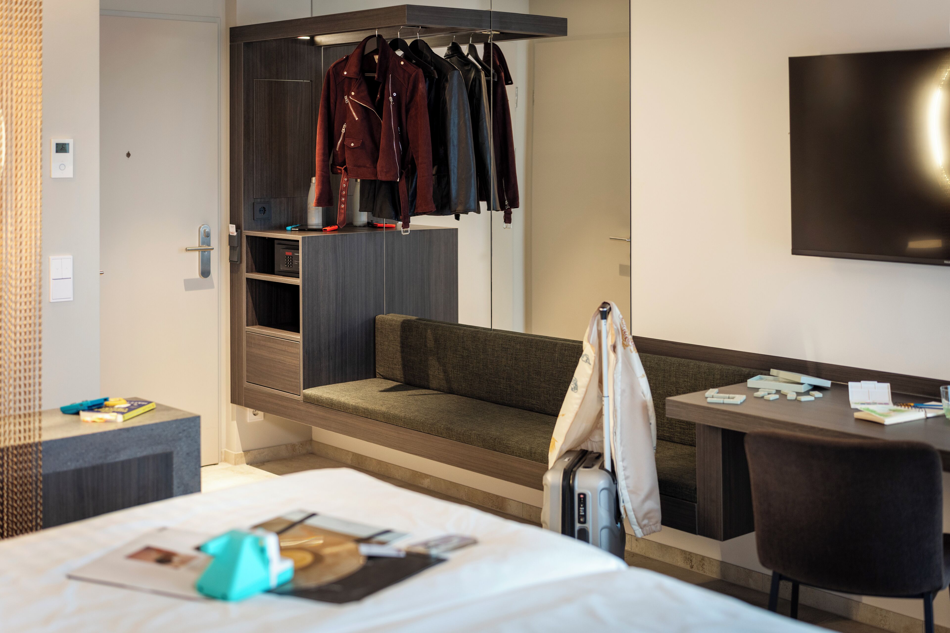 In-room safe, desk, laptop workspace, blackout curtains