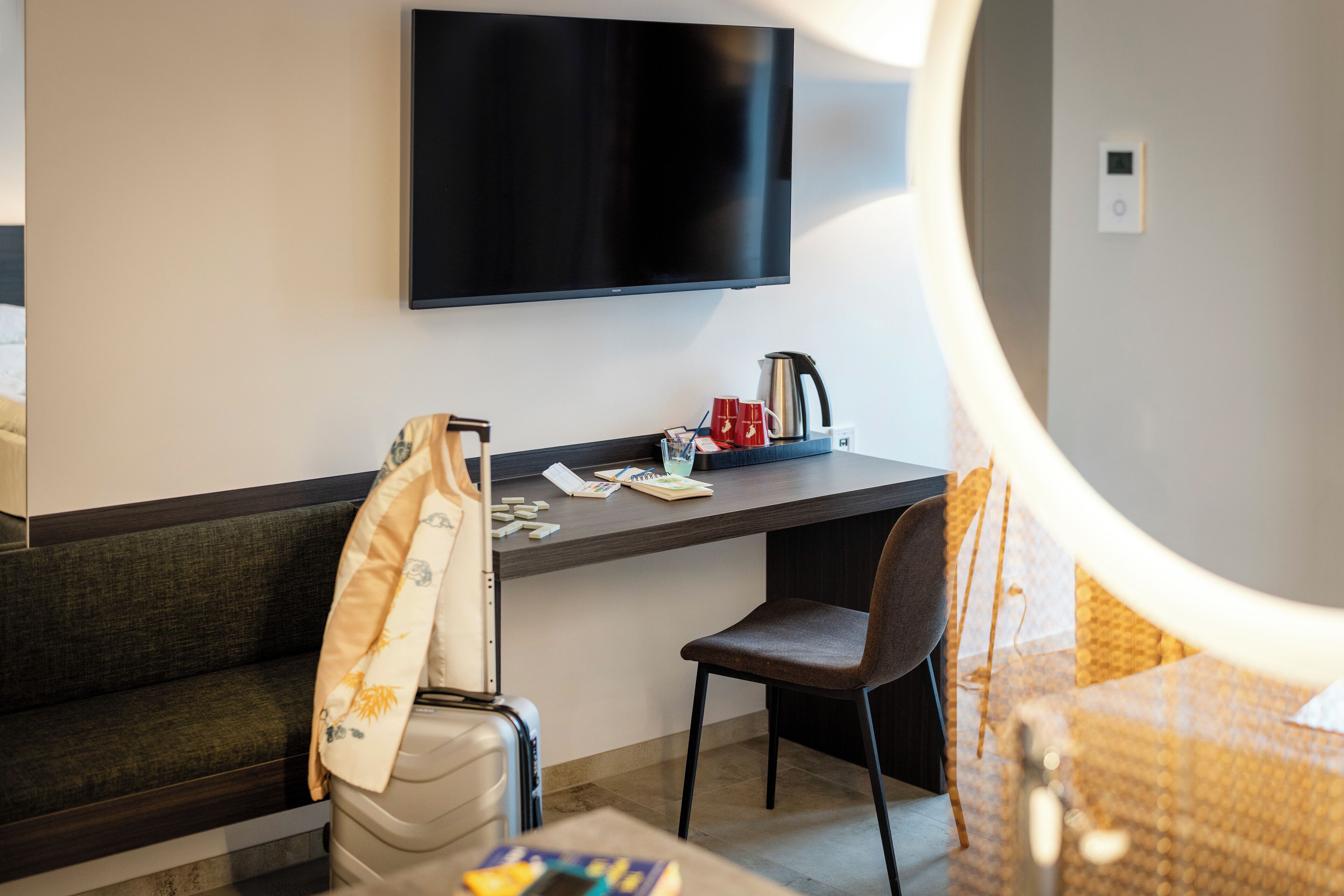 In-room safe, desk, laptop workspace, blackout curtains