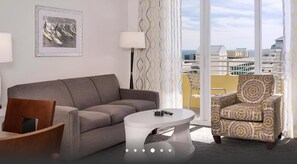 Deluxe Double Room, Balcony, Sea View | Living area - Ocean Walk Resort Condos (Daytona Beach)