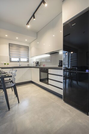 Private kitchen - Black & White 2BR Apt steps from Mavili Square (Athina)