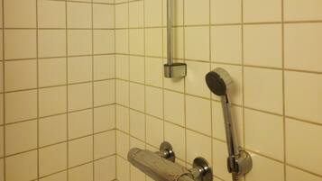 Shower, eco-friendly toiletries, hair dryer, towels