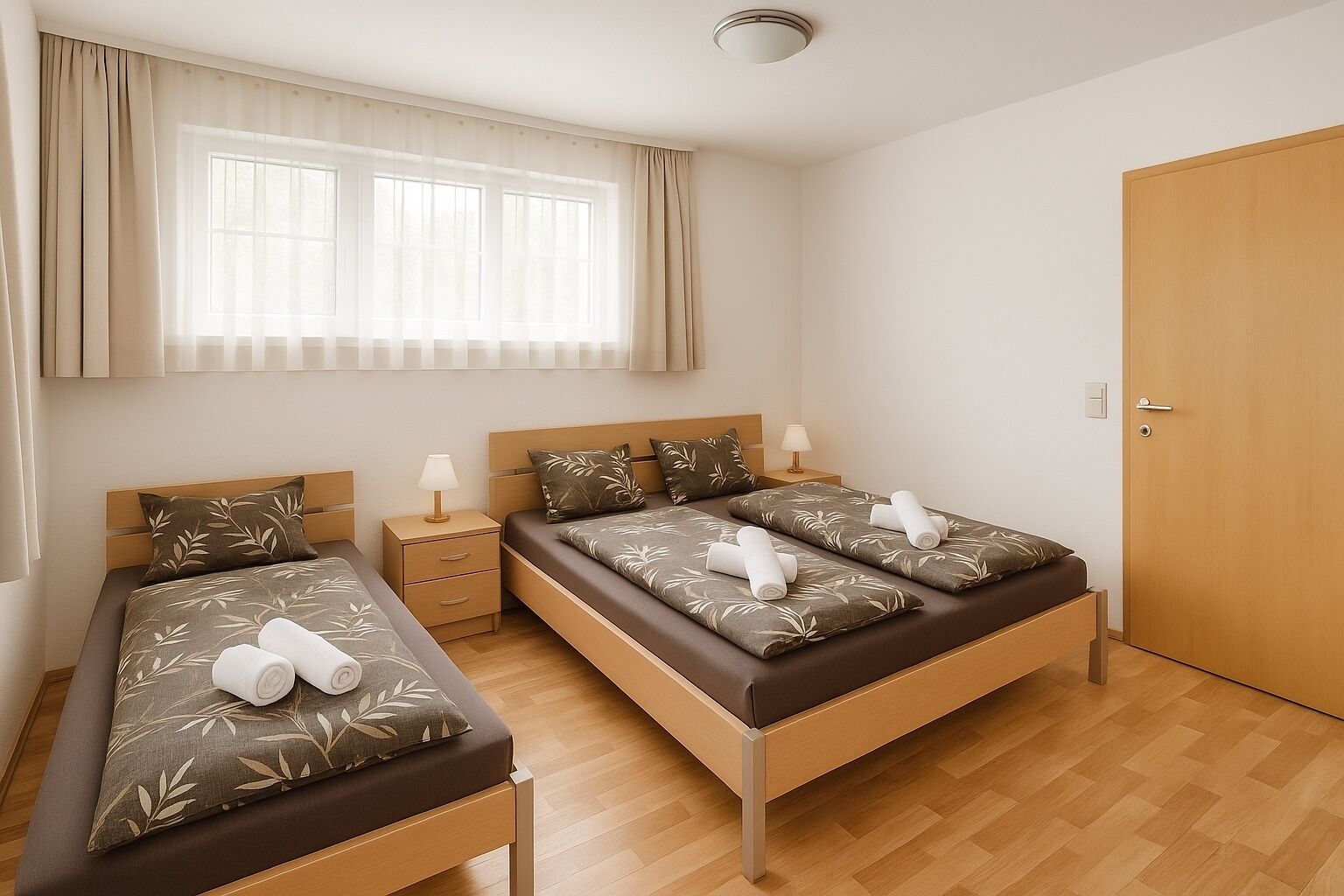 Skrivebord for bærbar PC, blendingsgardiner og strykejern/-brett