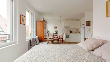 Desk, iron/ironing board, travel cot, free WiFi