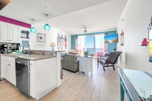 Interior - Let’s Flamingle! |Gulf Views! 2 PM Check In! Pool! Hot Tub, Fitness Center Facing the Beach! Walk to Whale's Tail & More! | Fun and Funky Interior, Furnished Balcony! (Miramar Beach)