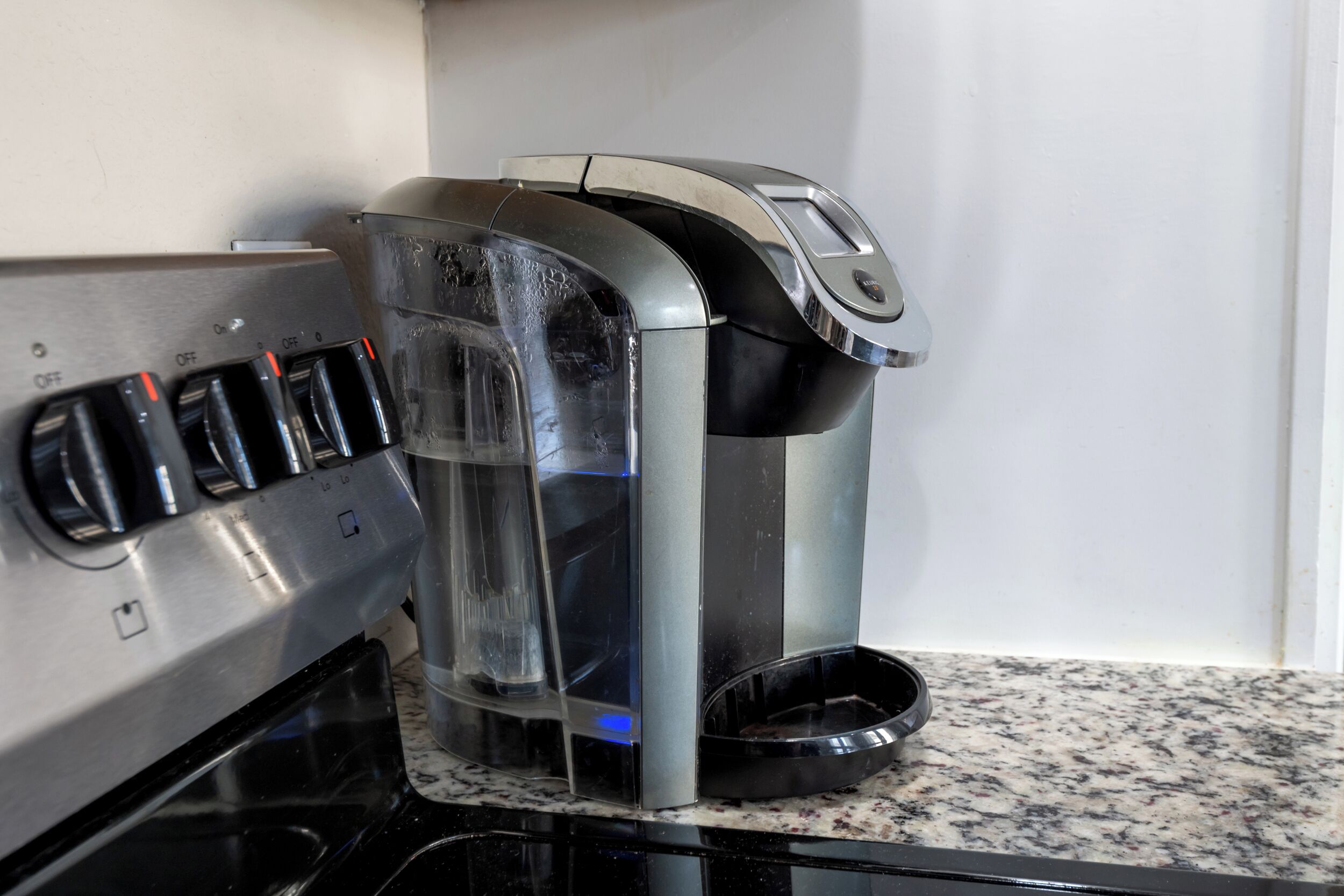A coffee maker on a kitchen counter.