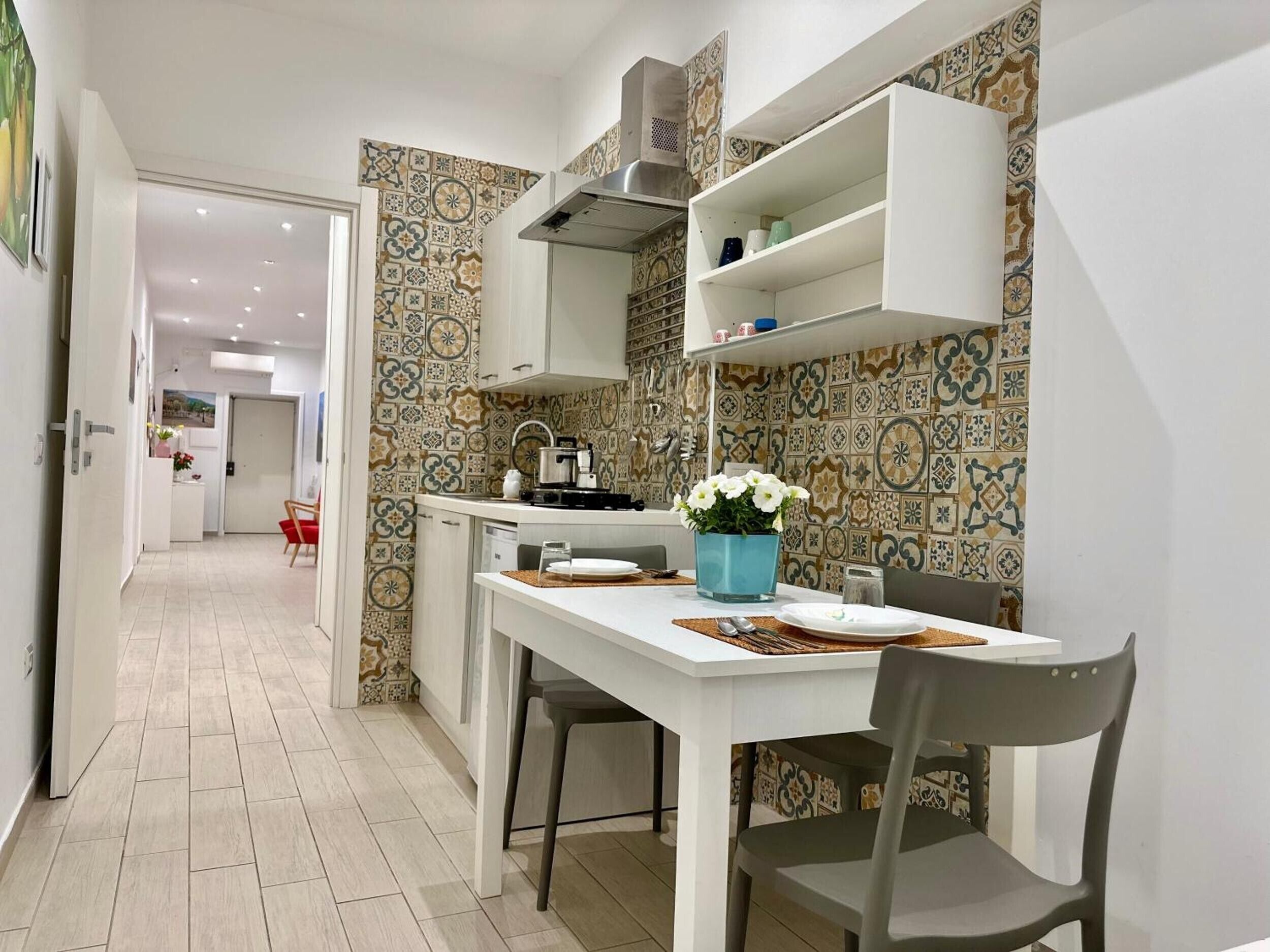 Fridge, stovetop, coffee/tea maker, cookware/dishes/utensils