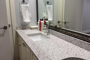 Shower, hair dryer, soap