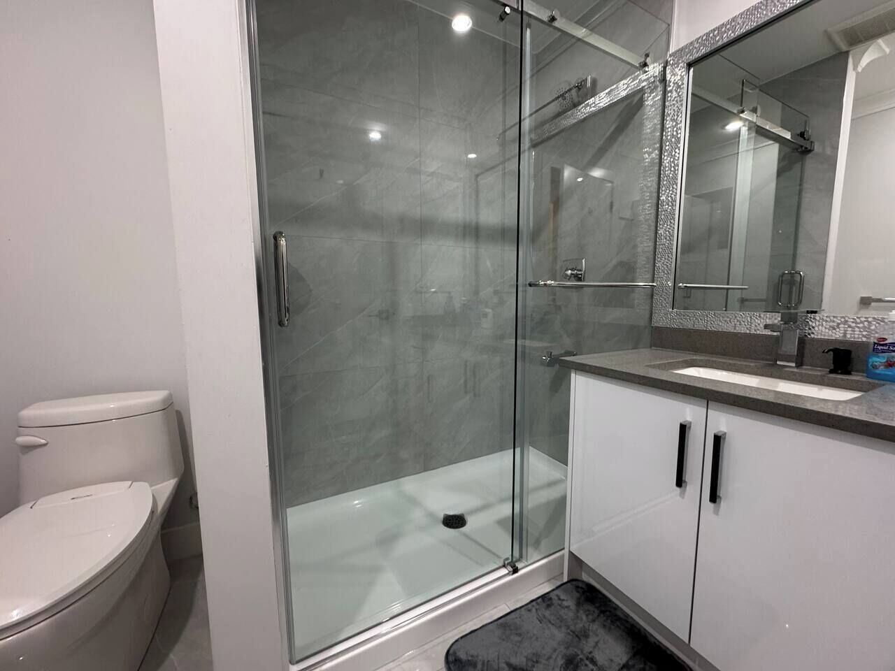 Shower, hair dryer, soap