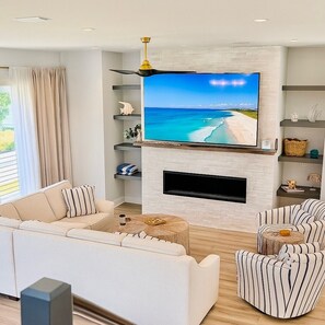 Smart TV, fireplace - Brand New Luxury 30A Beach View Home + Heated Pool & Elevator + Walk to Beach (Santa Rosa Beach)