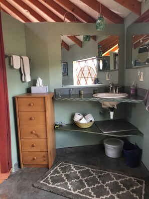 Eco-friendly toiletries, towels, soap, toilet paper
