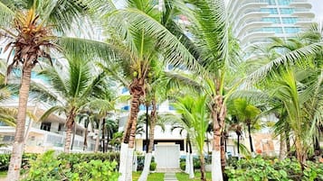 On the beach, beach umbrellas, beach towels