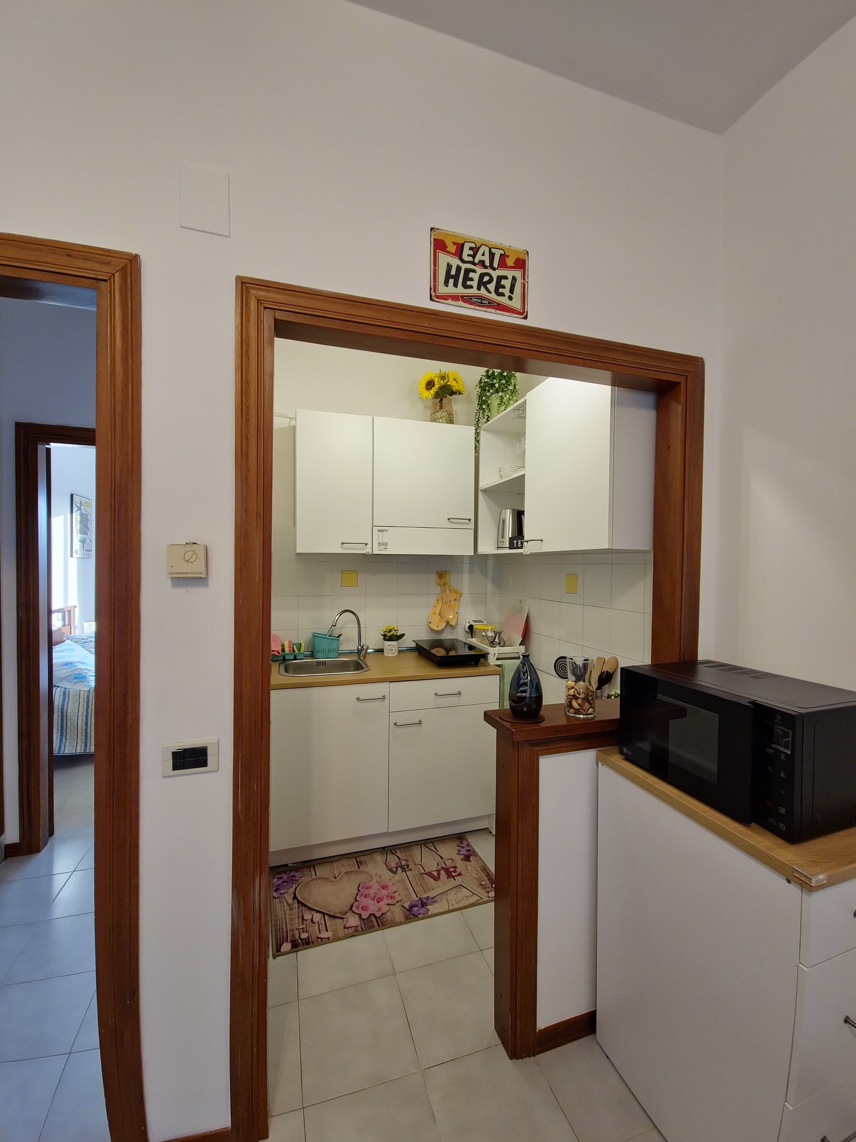 Fridge, microwave, stovetop, electric kettle