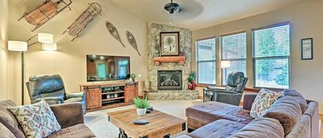 TV, fireplace, table football, ping pong