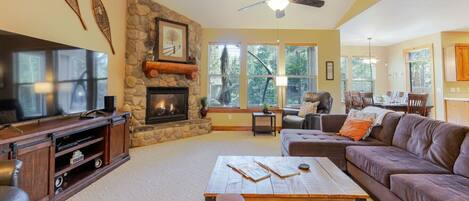 TV, fireplace, foosball, table tennis
