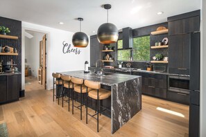 Fridge, microwave, oven, stovetop - Luxe Eagles Nest Home: 3-Tier Deck, Hot Tub, Fire Pit & Sunset Views! (Banner Elk)