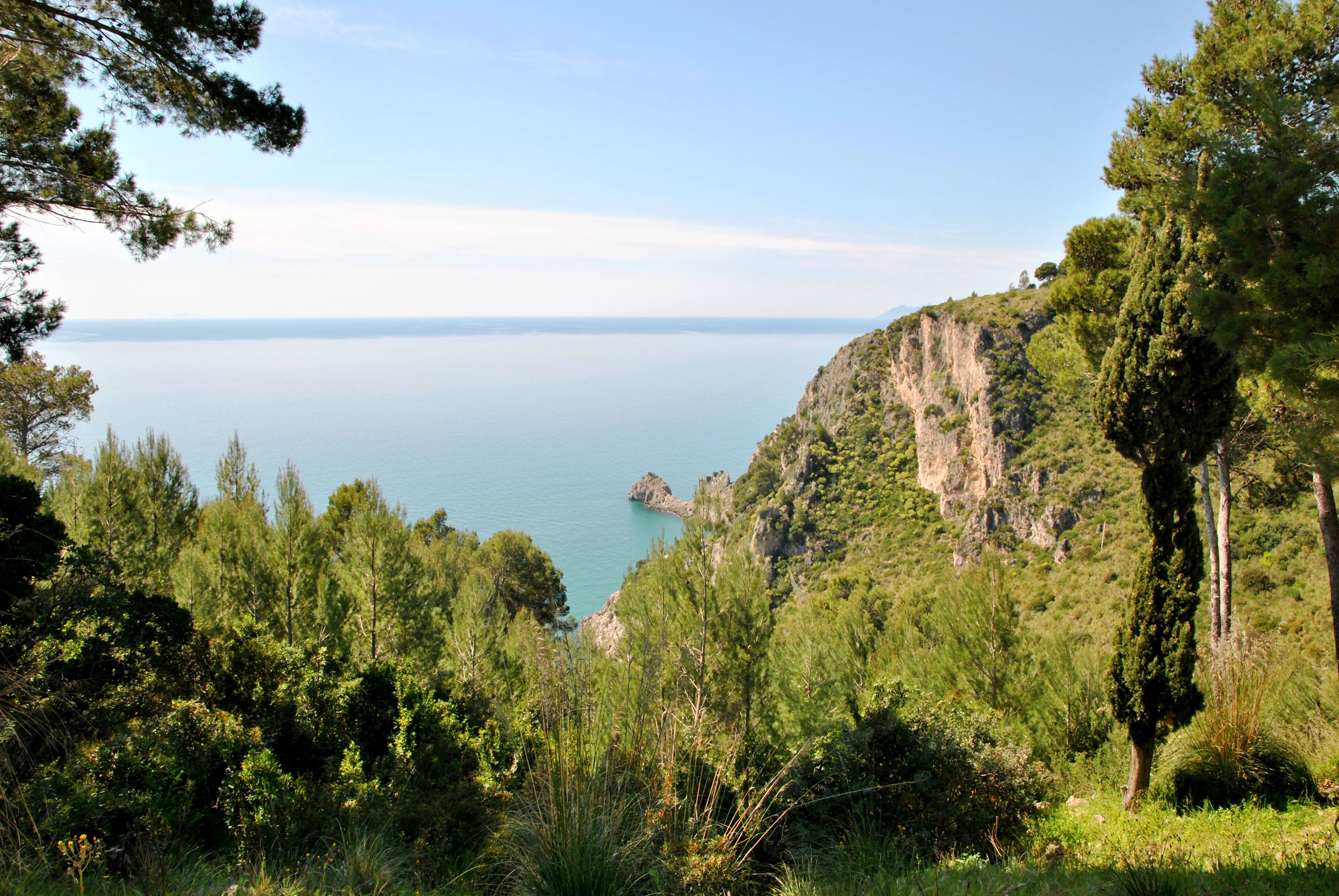 Un paysage côtier offrant une vue sur la mer et une falaise rocheuse.