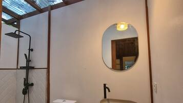 Shower, bidet, towels, toilet paper