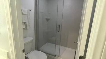 Shower, free toiletries, hair dryer, towels