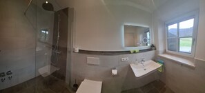Shower, hair dryer, towels - One-room vacation apartment 40 sqm "Bayernglück", kitchen and balcony (Reit im Winkl)