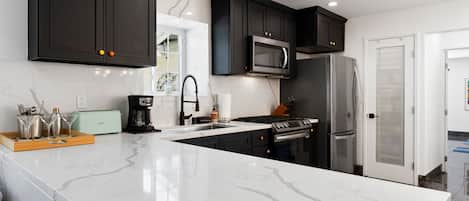 Fridge, microwave, oven, dishwasher