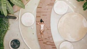 A circular outdoor area with a paved walkway, surrounded by large planters and a palm tree. - PH7B PANOR, Private Paradise in Tulum-2 (Tulum)