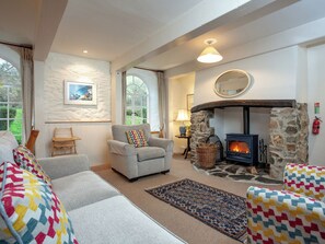 TV, fireplace - Tuckenhay, Clock Tower Cottage - FJG (Bow Creek, between Dartmouth and Totnes)