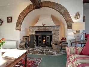 TV, fireplace - Tuckenhay, Mill House - FUB (Bow Creek, between Dartmouth and Totnes)