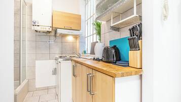 Basic Apartment | Private kitchen | Fridge, microwave, oven, stovetop