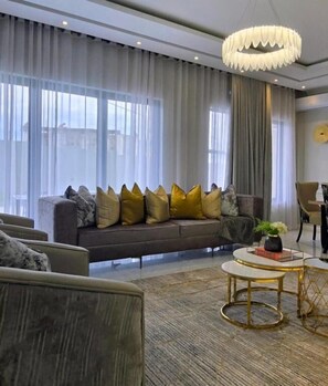 Luxury Apartment, 3 Bedrooms, Mobility Accessible, Private Pool | Living area - The Aloe Residences  (Lusaka)