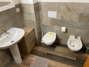 Regadera, secadora de cabello, bidet, toallas 