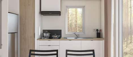 Fridge, microwave, coffee/tea maker
