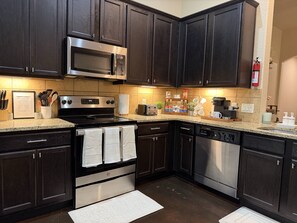 Duplex, 3 Bedrooms | Private kitchen | Fridge, oven, coffee/tea maker, toaster - Pet-Friendly 3BR Fire Pit & Games Near Sea World (San Antonio)