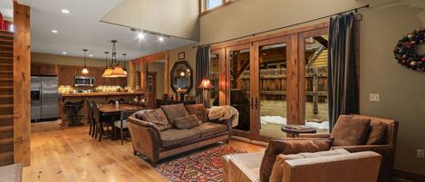 Smart TV, chimenea y estéreo