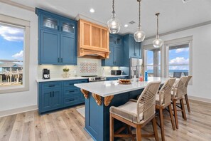 Fridge, microwave, oven, stovetop - Private Pickleball Court | 4BR Crystal Beach Retre (Crystal Beach)