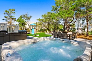 Outdoor dining - Steps from 30A Beach w/ Private Pool, Sauna, Hot Tub, Playground, & Game Room (Alys Beach)