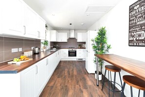 Fridge, microwave, oven, electric kettle