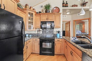 Fridge, microwave, oven, stovetop - Lakeside Retreat 19A - 2 BR Condo - Mountain and Lake Views (Estes Park)