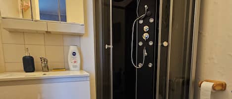Hair dryer, soap, toilet paper