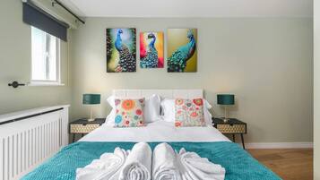 1 bedroom, desk, iron/ironing board, travel cot