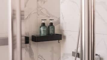 Shower, towels, soap, shampoo