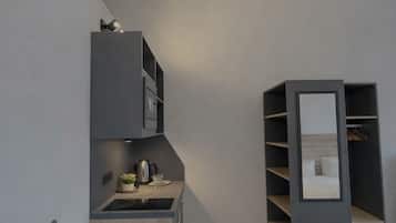 Dobbeltrom – deluxe, tekjøkken | Skrivebord, skrivebord for bærbar PC, blendingsgardiner og lydisolert