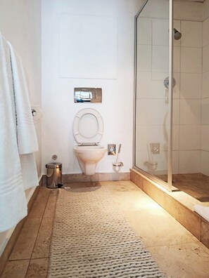 Shower, hair dryer, towels, soap - Spacious, downtown CBD 1-Bedroom near CTICC, Parliament & City Attractions (Cape Town)