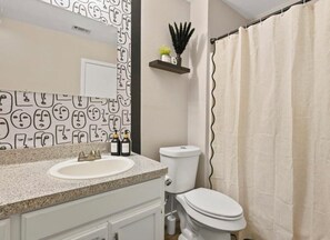 Hair dryer, bidet, towels, soap