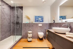 Shower, hair dryer, towels, soap - ANTONIUS ART LOFT - stylish living in the heart of the old town (Waldshut-Tiengen)