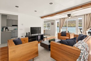 Smart TV, fireplace, table football