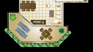 Indeling van een appartement met twee slaapkamers, een woonkamer, eetgedeelte, keuken en een klein balkon.
