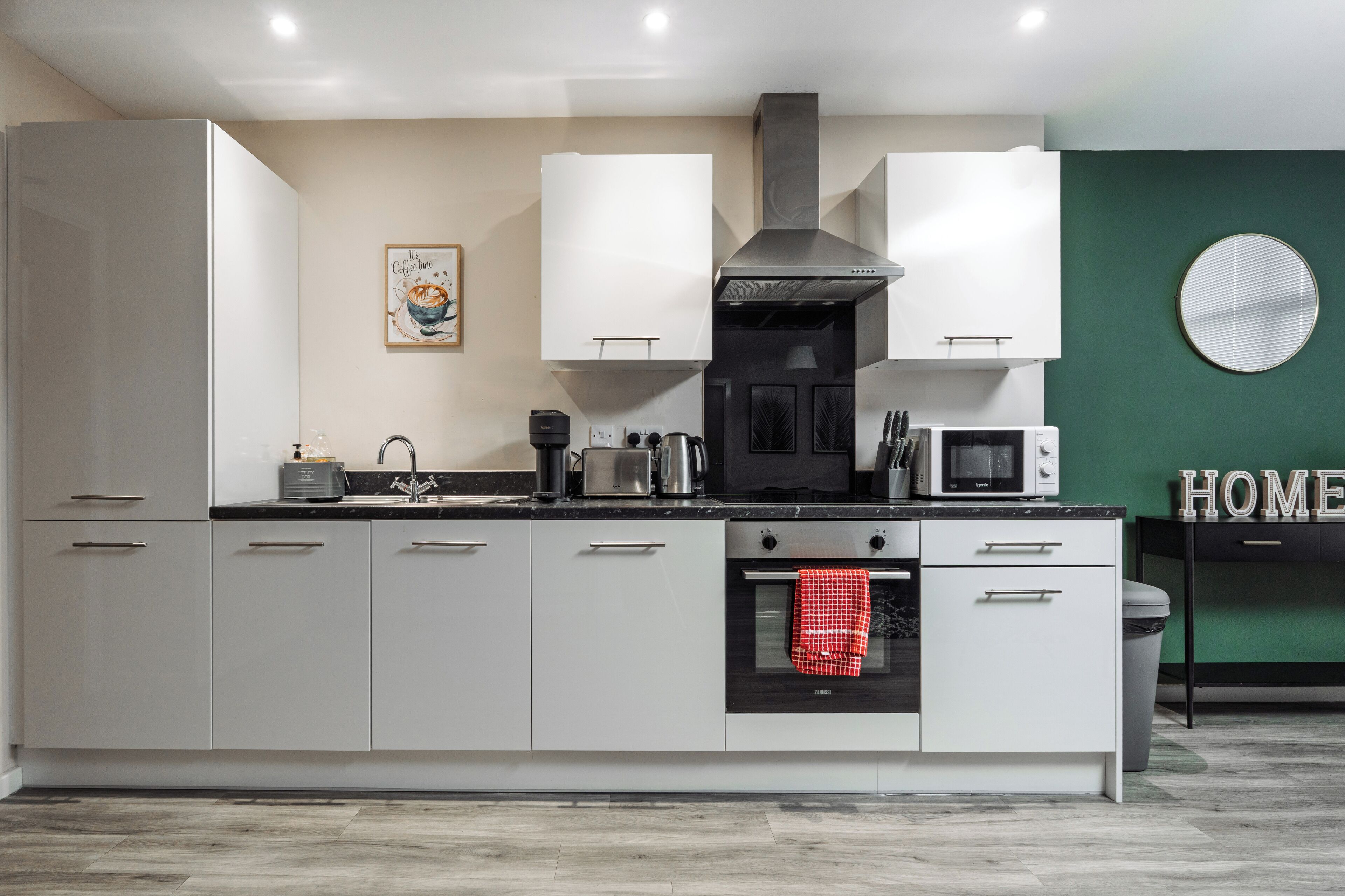 Microondas, horno, parrilla de estufa y lavavajillas 